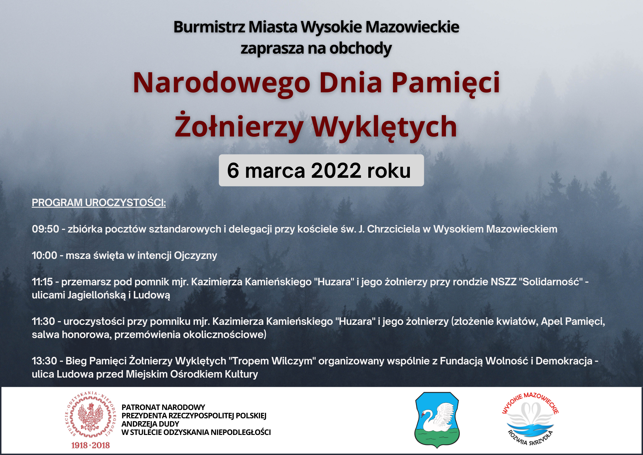 plakat Obchody Narodowego Dnia Pamięci Żołnieży Wyklętych w Wysokiem Mazowieckiem