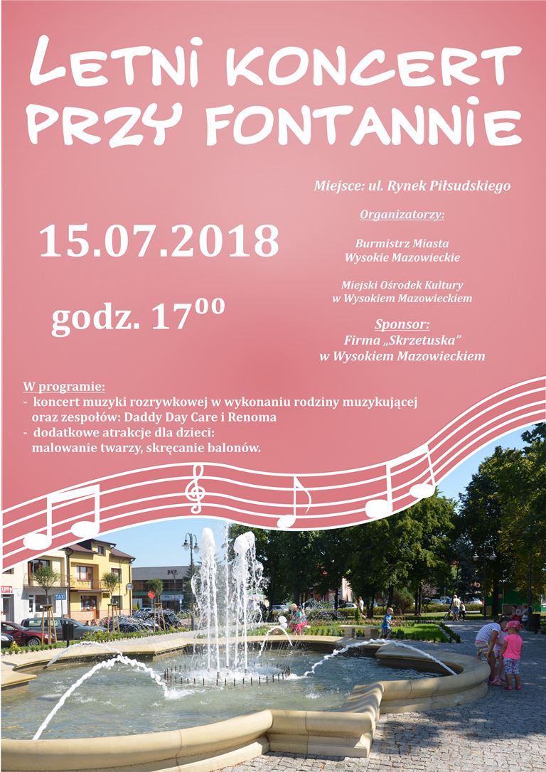 Plakat promujący wydarzenie Koncert letni przy fontannie